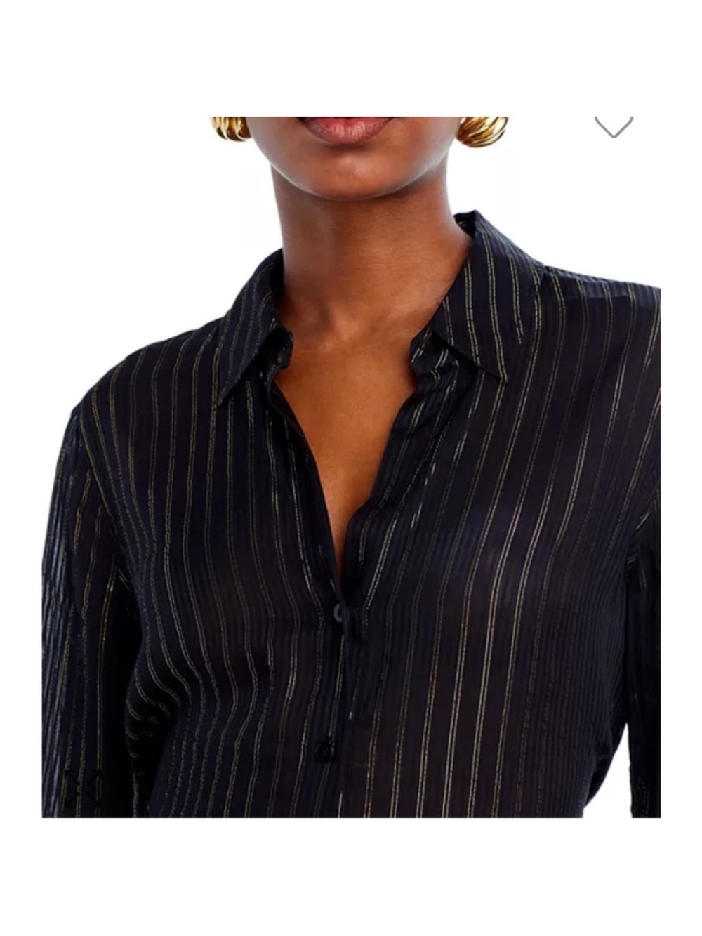 L'AGENCE Laurent Button Shirt Sheer Black Gold Metallic Stripe XS - Picture 3 of 10
